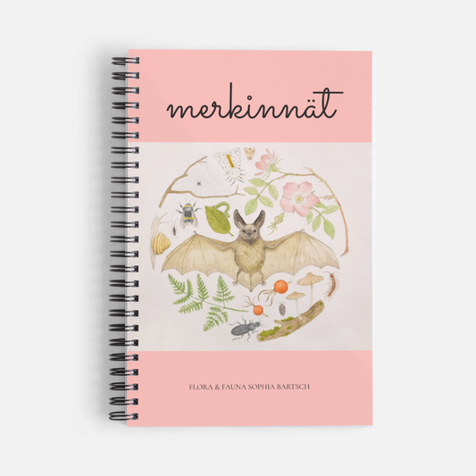 Merkinnät. Valeanpunainen kierrevihko. Flora & Fauna Sophia Bartsch